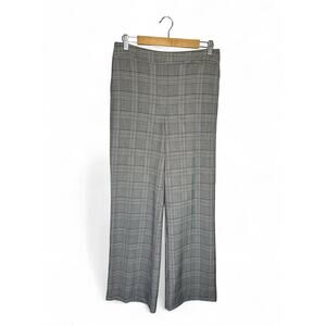 Nicole Miller New York Women's Wide Leg Glen Plaid Pants Size 8 Gray Brown Black
